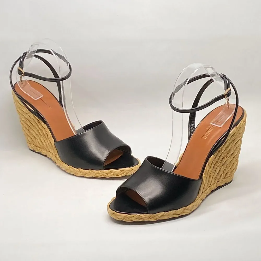 Saint Laurent Paloma 95 leather espadrille wedge sandals size 42 - Picture 1 of 16